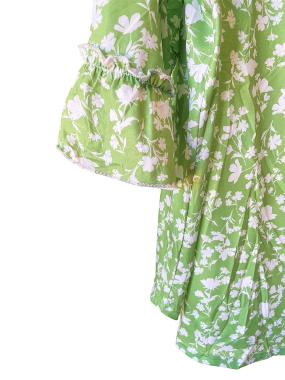 TOTATUIT Green Floral Ruffle 3/4 Length Sleeve Keyhole Tunic Top XL - Picture 4 of 7